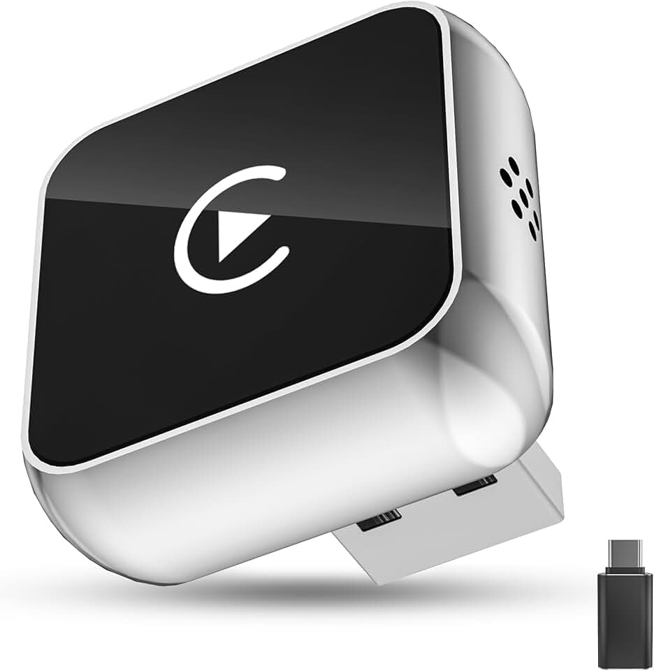 Adattatore Wireless Android Auto CarPlay 2-in-1 USB Type-C per Apple, Chiavetta Dongle Compatibile con IPhone IOS 10+ e Android 11+, Plug & Play per Auto，argento