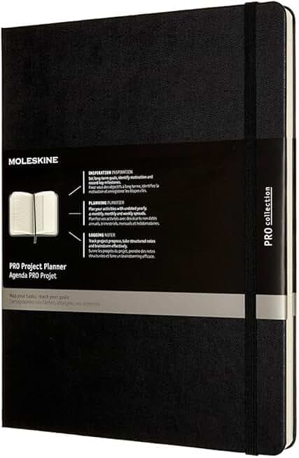 Moleskine Pro Project Planner, Agenda Professionale e Taccuino per Obiettivi, Agenda Produttività per Progetti, Copertina Rigida, Formato Extra Large 19x 25 cm, Colore Nero, 288 Pagine The Forest Stewardship Council