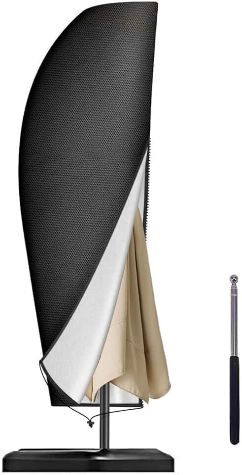 Reinalin Copertura per Ombrellone, Impermeabile Copertura Ombrellone da Giardino con Cerniera e Palo, Tessuto Oxford, Antivento, Anti-UV (265 x 40/70/50 cm)