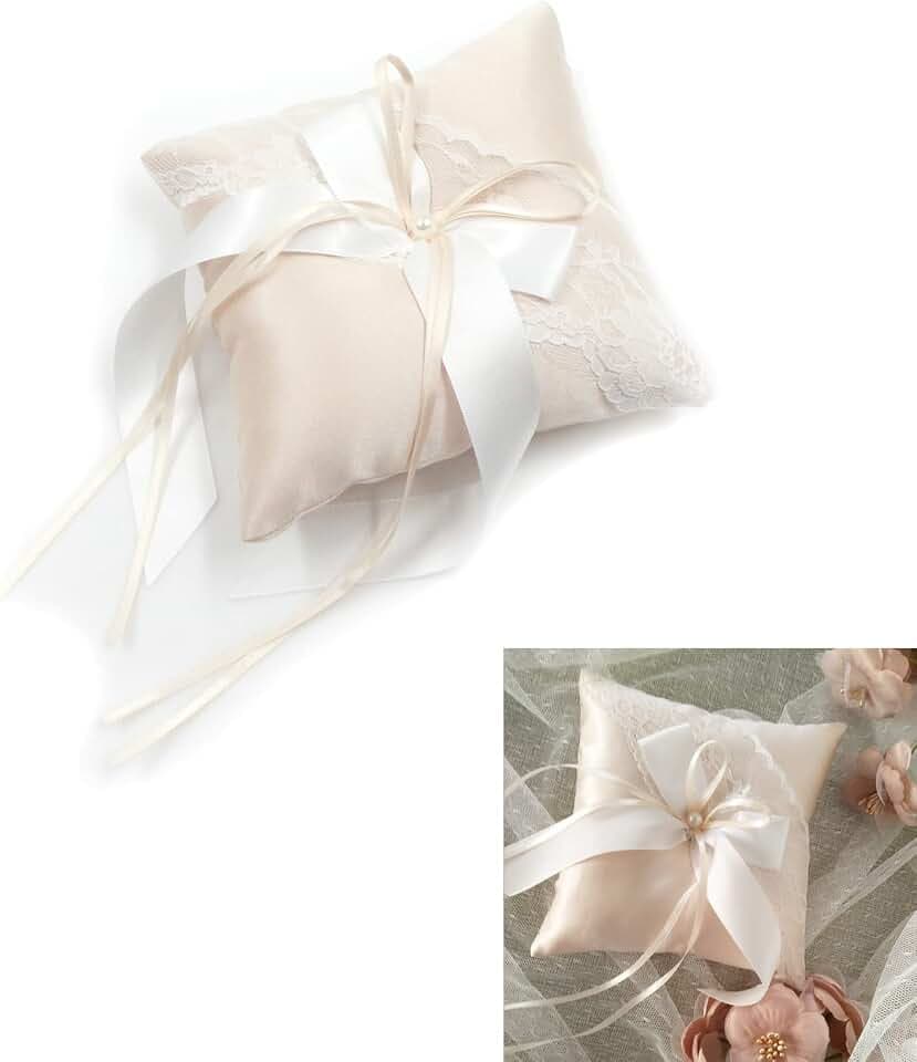 Avorio Cuscino Per Fedi Nuziali - 1 Pezzo Cuscino Portatore Di Anelli Con Fiocco E Perla Simulazione Per Proposte Di Matrimonio, Cerimonie Forniture Per La Decorazione Della Festa Nuziale, 15 X 15 Cm