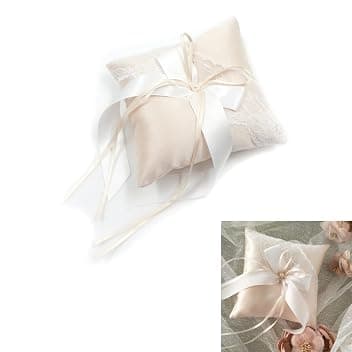 Avorio Cuscino Per Fedi Nuziali - 1 Pezzo Cuscino Portatore Di Anelli Con Fiocco E Perla Simulazione Per Proposte Di Matrimonio, Cerimonie Forniture Per La Decorazione Della Festa Nuziale, 15 X 15 Cm