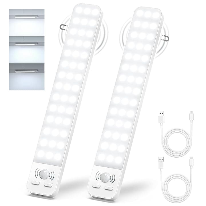 Generico Luci Armadio LED con Sensore, Luce Sottopensile Cucina LED 2000mAh Ricaricabile USB, Luce LED Magnetica Sottopensile, Lampada LED Ricaricabile per Guardaroba, Cucina e Corridoio (2 Pezzi)