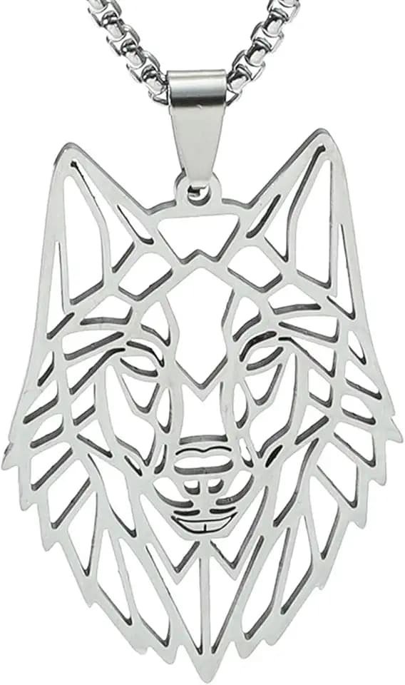 AORHOFJ AORHOFJ Collana a Forma di Lupo con Catena Regolabile, in Acciaio Inox, Ciondolo Rotondo Cavo, Acciaio Inossidabile，Collana Back to School，