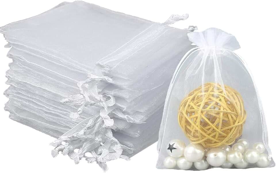 Intckwan Intckwan 100 Pezzi Sacchetti Organza 9 x 12, Bianco Trasparente Sacchetti Portaconfetti per Bomboniere Comunione Matrimonio Compleanno Gioielli Bustina Natale Regalo con Cordino