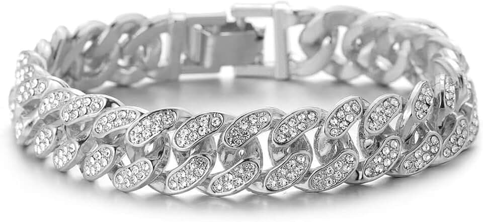HALUKAKAH Catena a Maglie Cubane per Bambini,Bracciale Collana Girocollo Miami con Placcato in Oro 18K/Oro Bianco Platino,Diamanti di Laboratorio Incastonati a Mano,Adatta 8-16 Anni,con Scatola Regalo