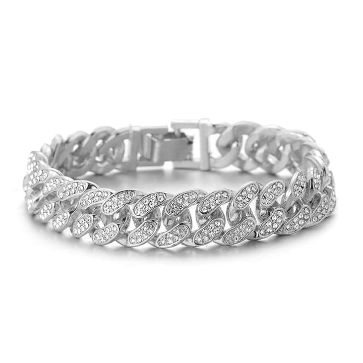 HALUKAKAH Catena a Maglie Cubane per Bambini,Bracciale Collana Girocollo Miami con Placcato in Oro 18K/Oro Bianco Platino,Diamanti di Laboratorio Incastonati a Mano,Adatta 8-16 Anni,con Scatola Regalo