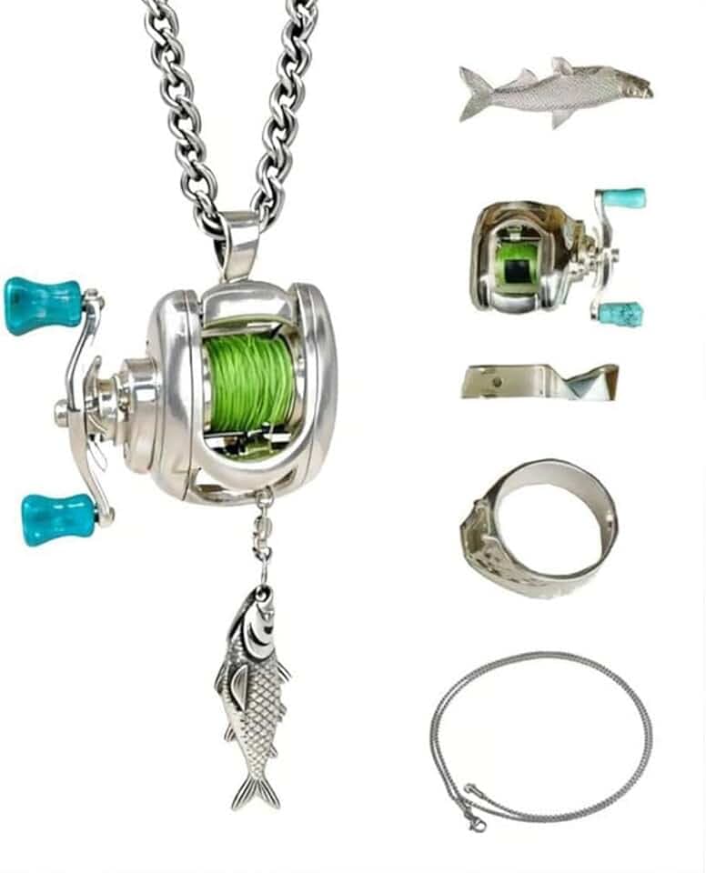 Generic Set collana mini mulinello da pesca utilizzato per l'uso quotidiano e regalo in grado di ruotare interattivo movimento IsA durevole lega pesca ciondolo causa ideale per pescatori collezionisti