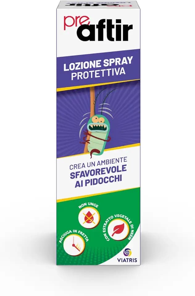 Preaftir Lozione Spray Preventiva Antipidocchi, Trattamento Pidocchi e Lendini, Azione Lenitiva, Antiprurito, per Adulti e Bambini, 100 ml