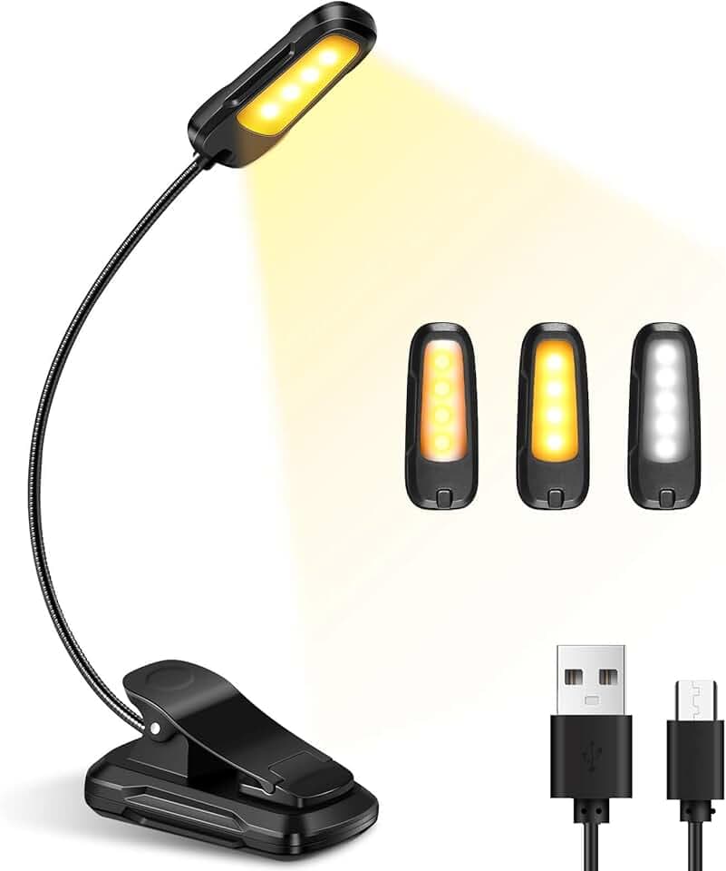 Diboniur Lampada da Lettura, Luce da Lettura con Pinza, 9 LEDs 3 Modalità con Lampada USB Ricaricabile, 360° Flessibile Collo Luce Lettura Clip per Lettura Libri a Letto, Viaggi, Emergenza