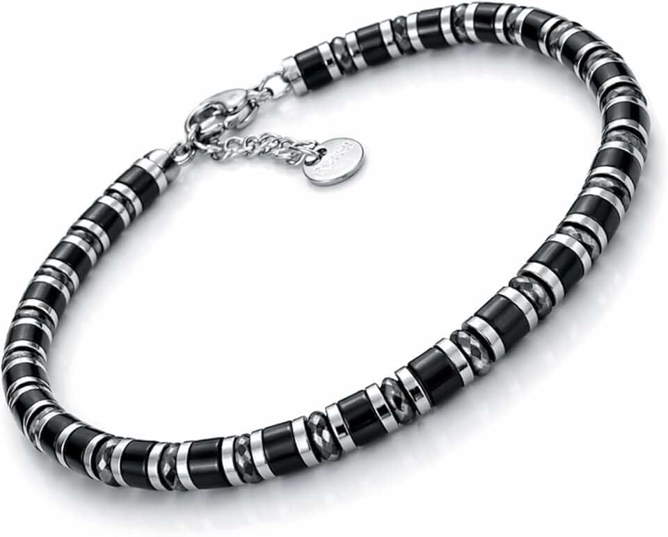 SAGA GIOIELLI Bracciale Uomo Rondelle Pietre Dure Acciaio (ONICE E CRISTALLI)