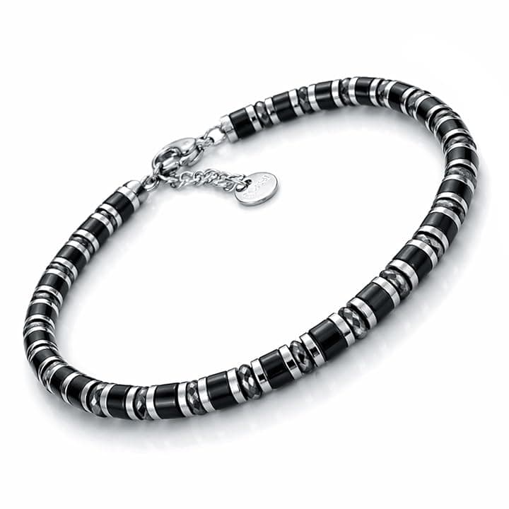 SAGA GIOIELLI Bracciale Uomo Rondelle Pietre Dure Acciaio (ONICE E CRISTALLI)
