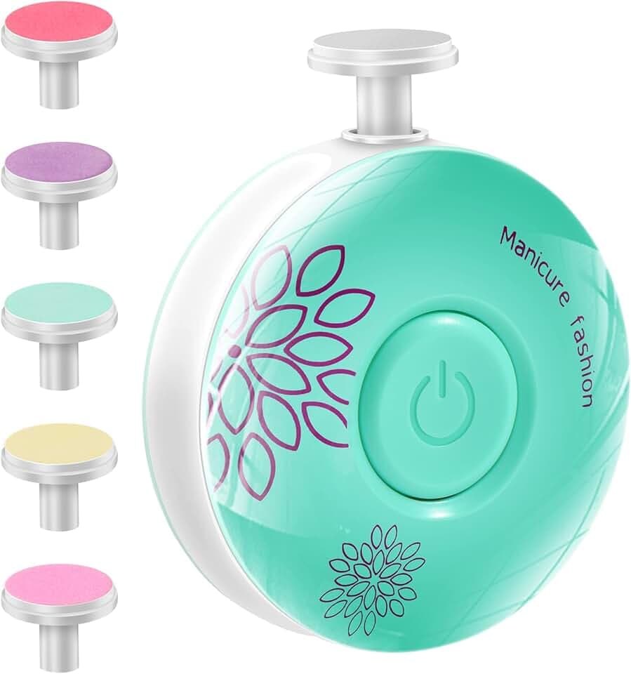 Brencco Lima elettrica per unghie per bambini con sei teste di affilatura intercambiabili, lima unghie neonato a basso rumore, adatta a tutte le età