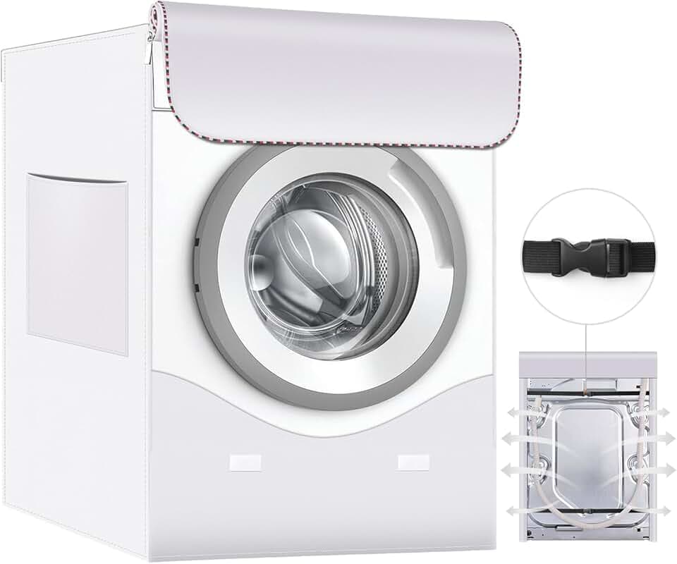 Coprilavatrice da Esterno Impermeabile, Coprilavatrice da Interno Spesso Argentato, Copri Lavatrice Esterni con Apertura Anteriore, Copri Asciugatrice da Esterno Protezione Solare, 60 * 64 * 85 CM
