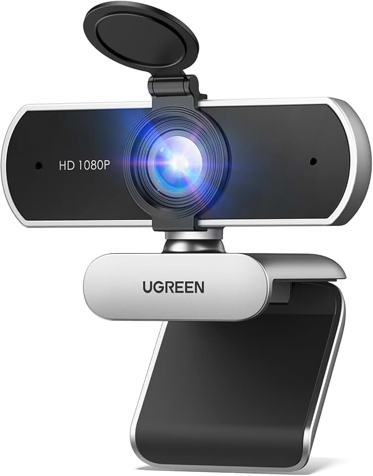 UGREEN Webcam Full HD 1080P 30FPS USB A PC Camera 2 Microfono Incorporato 85°Angolo di Visione per Windows MacOS Linux Supporto Youtube Streaming Skype Video Zoom Videoconferenze(Grigio Argento)