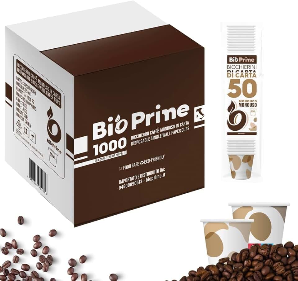 1000pz Bicchierini Caffè Carta 65ml Monouso - In Confezioni da 50 Bicchieri Caffè di Carta Biodegradabili - Bicchierini da Caffè Usa e Getta Ecosostenibili (1000 Unità)