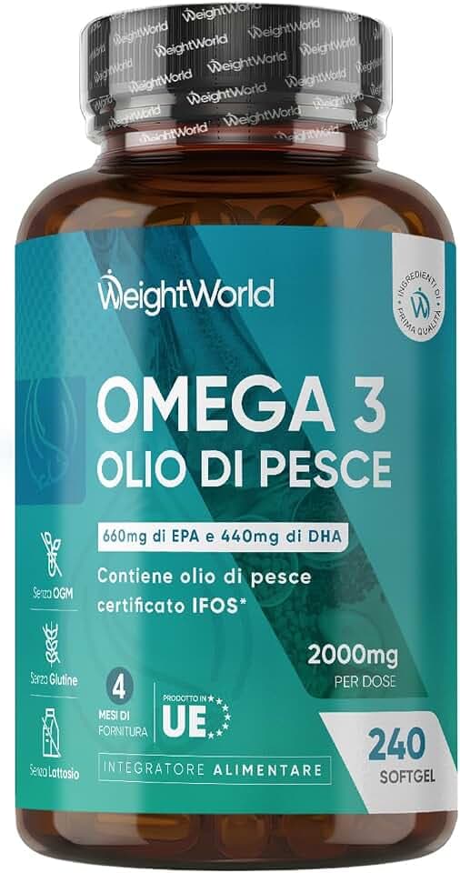Omega 3 Certificato IFOS, Olio di Pesce 2000mg, 660mg EPA e 440mg DHA