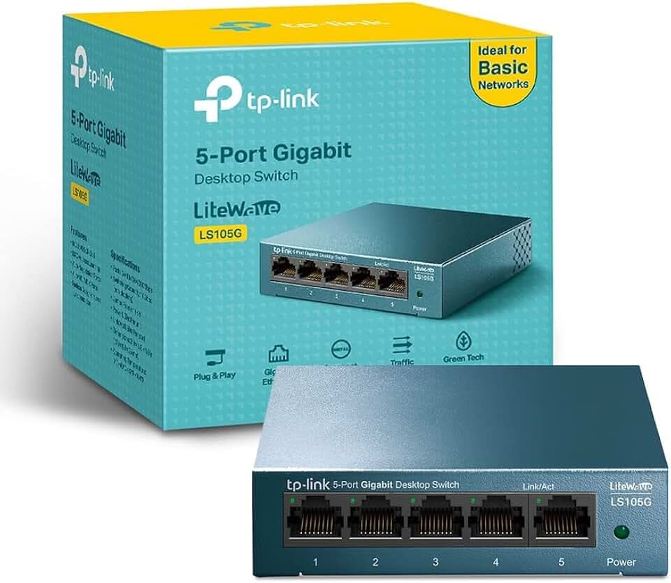 TP-Link Ls105G Switch Ethernet 5 Porte Gigabit, Sdoppiatore Ethernet, Struttura In Metallo, 802.1P/Dscp Qos, Funzionamento Silenzioso, Montaggio Desktop, Blu, ‎9.98 x 9.8 x 2.5 cm; 190 grammi