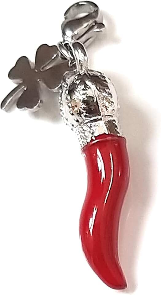 Mavi jewel Corno Portafortuna con Quadrifoglio in Acciaio, Scatola Inclusa