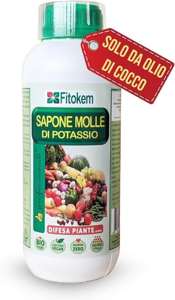 FITOKEM - Sapone Molle Potassico per Piante (1 Litro) Sapone Molle di Potassio per Piante, Insetticida ad Azione Abbattente contro Afidi, Cocciniglia, Effetto Corroborante Naturale e Lava Melata