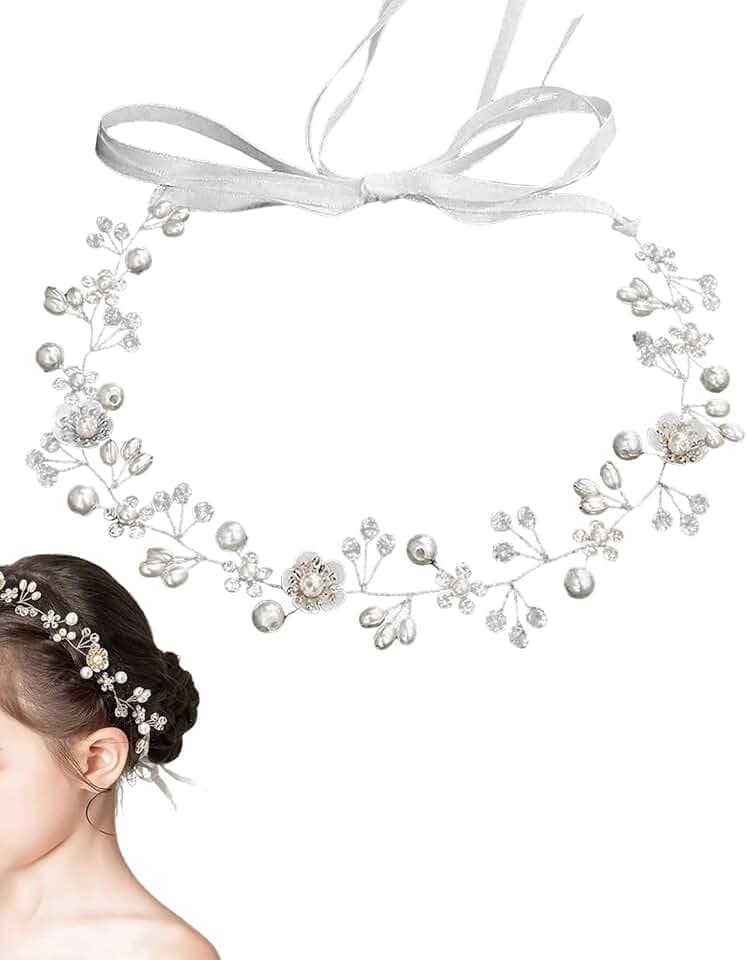 GONZTEL GONZTEL 1 Pezzo Coroncina Comunione Bambina Argento, Elegante Fiori per Capelli per Prima Comunione e Battesimo