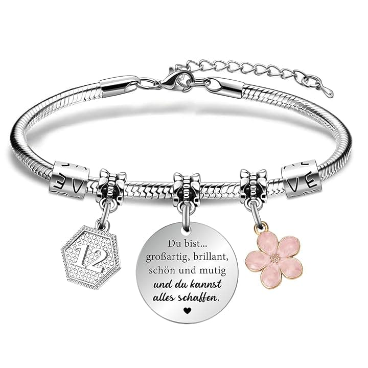 VerLuky Braccialetto con Charm per Bambina, Regali per Adolescenti, Braccialetti di Compleanno, Braccialetto d'ispirazione, Braccialetto Portafortuna, Regali Personalizzati Compleanno per Ragazze
