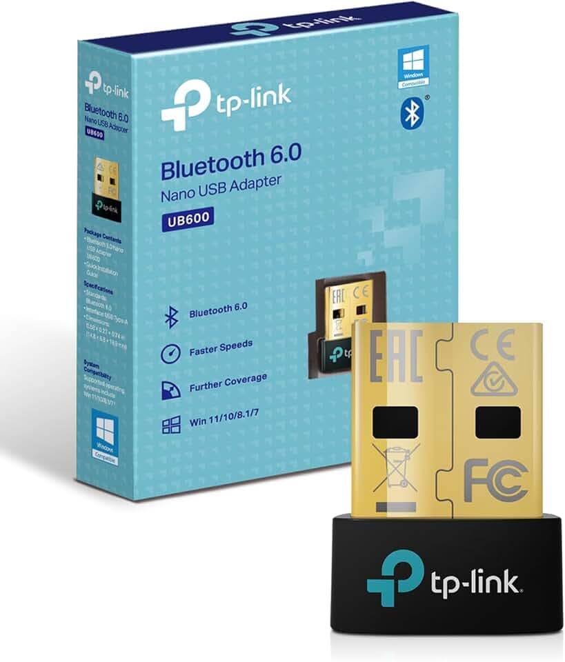 TP-Link UB600 Bluetooth 6.0 Nano Bluetooth USB, Chiavetta Bluetooth per PC, Adattatore Bluetooth, Compatibile con Controller di PS5/PS4/Telefono/Cuffie/Auricolare/Tastiera/Mouse, Windows 11/10/8.1/7.