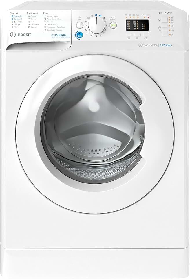 Indesit BWA 81496X WV IT – Lavatrice 8 Kg, Carica Frontale, Libera Installazione, 1400 Giri/min, Classe A, Ciclo PODS, Vapore, 59,5 x 63 x 84,5 cm Etichetta Energetica
