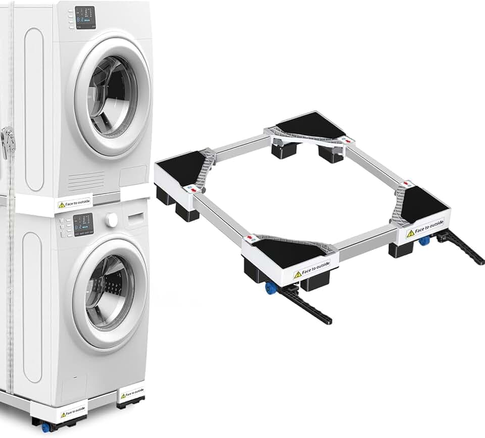 NIUXX Base universale per lavatrici, scooter, funzione anti-vibrazione, freni regolabili, misura regolabile, per lavatrici e asciugatrici impilati da 42 a 69 cm, portata 400 kg