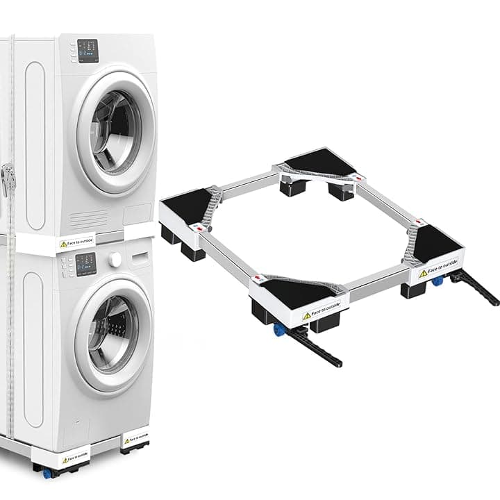NIUXX Base universale per lavatrici, scooter, funzione anti-vibrazione, freni regolabili, misura regolabile, per lavatrici e asciugatrici impilati da 42 a 69 cm, portata 400 kg