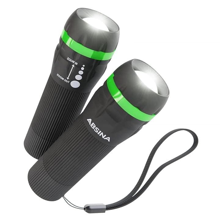 ABSINA 2x mini Torcia LED bambini - tascabile con 60 lumen e un raggio d'azione di 110m - per bambini e adulti maneggevole con luce focalizzabbile - batterie incluse nella consegna