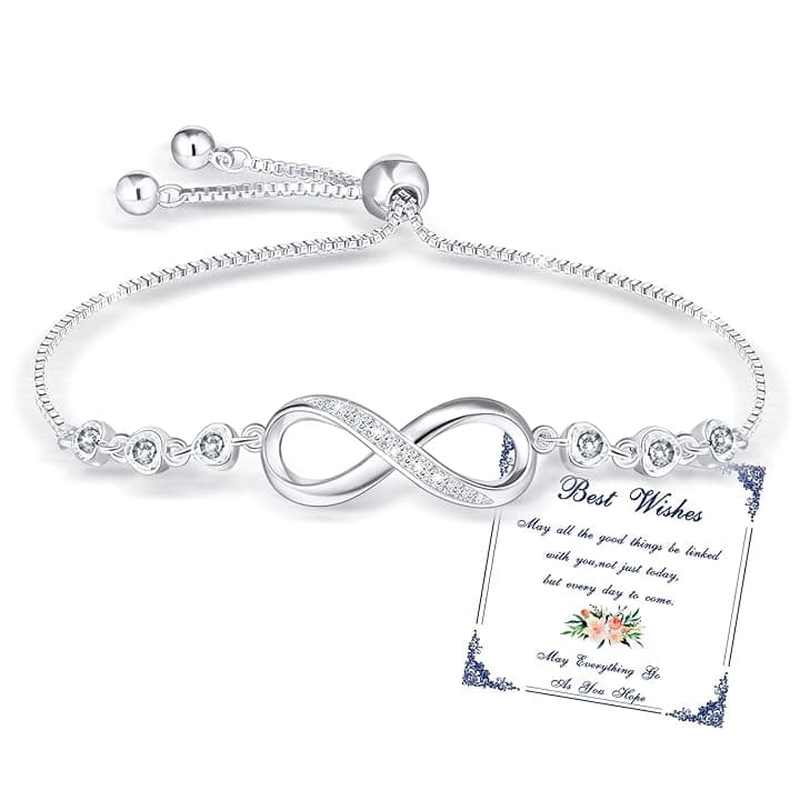 Esmoly Bracciale Donna Argento Infinito Braccialetto Cuore Zircone Regolabile Regalo Donna Ragazza