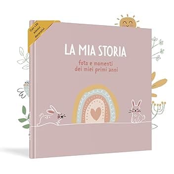 HuBorns - Album Nascita Bambina e Bambino per Incollare Foto e Scritte con +50 Pagine e Adesivi, Album Fotografico Neonato per il Primo Anno fino a 5 Anni, Ideale per Regalo Nascita