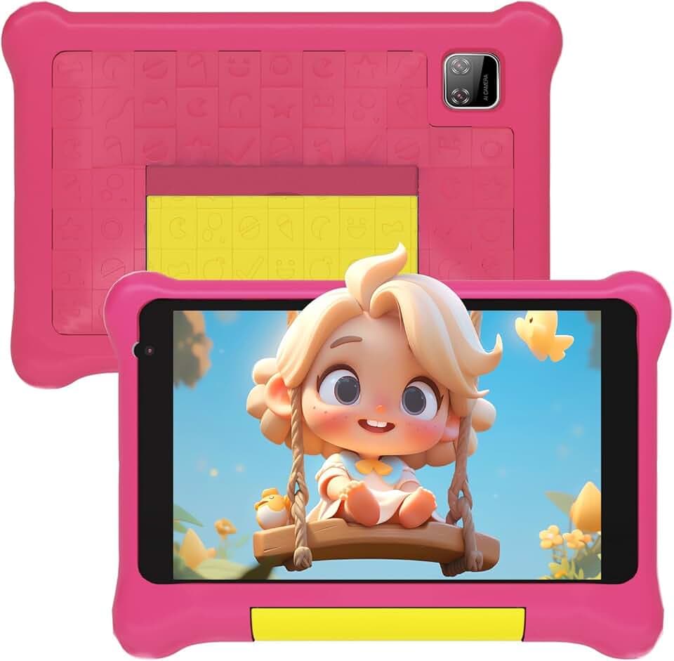Yicty Tablet Bambini 7 Pollici Android 13 Quad Core 5 GB RAM 32 GB ROM 128 GB Estensione Controllo Parentale Tablets Educativo con Custodia Antiurto (Rosa)