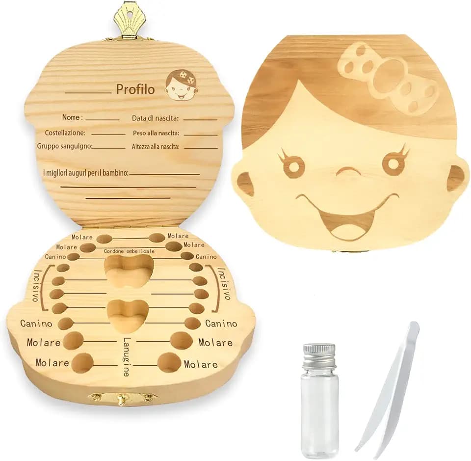 Scatola per denti di latte, regalo di memoria in legno per bambini e ragazze (ragazze)