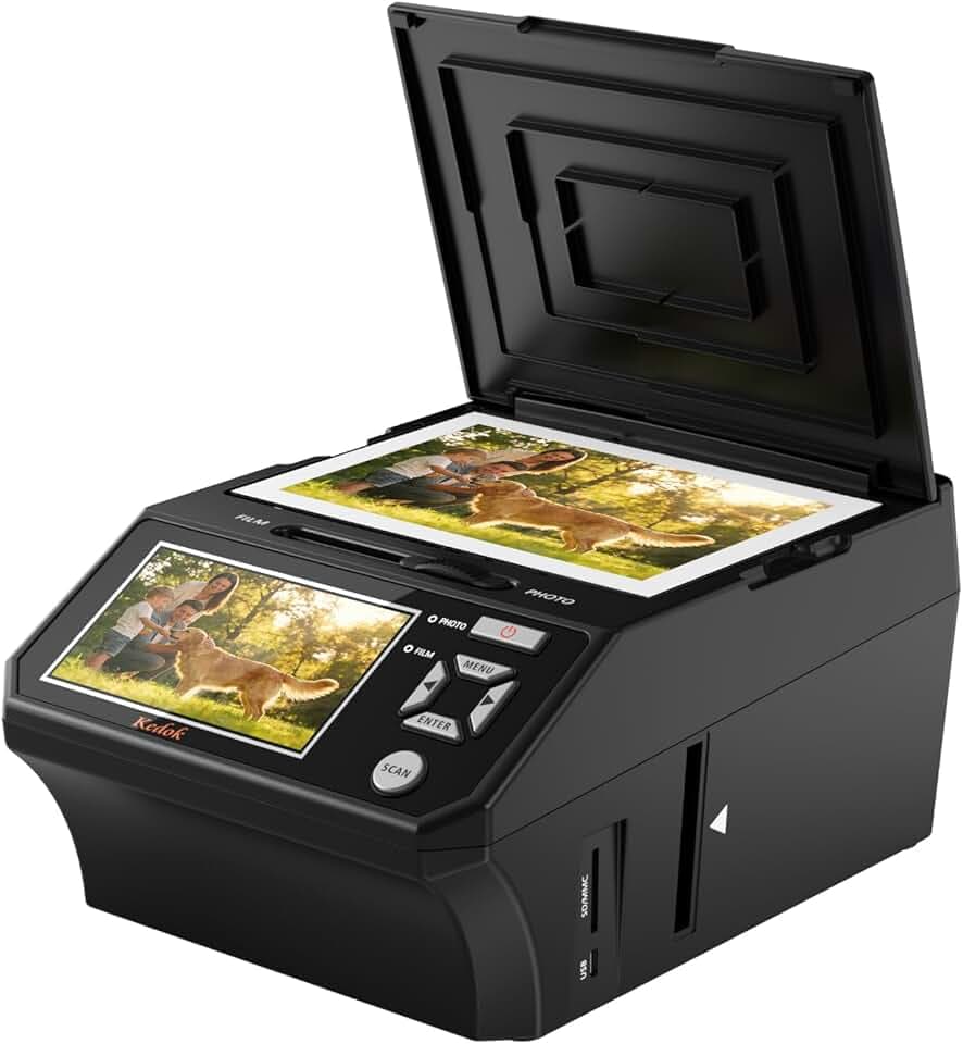 Fotoscanner per Negativi e Diapositive 35mm 110mm, Multiscanner per Foto e Pellicole con Schermo LCD 5", Converte in 22MP JPEG, Scheda SD 8GB Inclusa