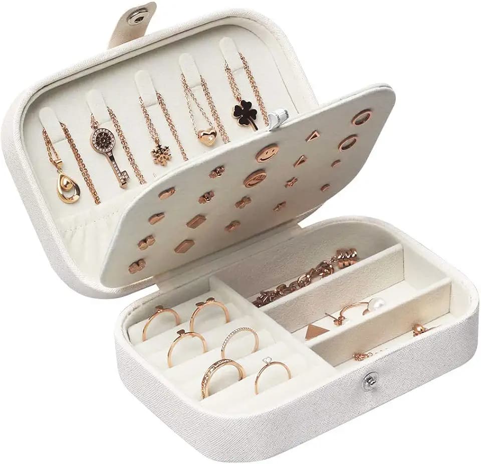 Lrikas Lrikas Piccolo Portagioie da Viaggio Portagioie Donna Scatola di Gioielli Organizzatore di Gioielli Jewelry Box 16,5 x 11,5 x 5,5 cm (Bianco)