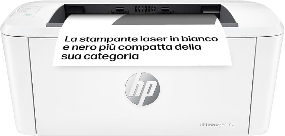HP LaserJet M110w 7MD66F, Stampante a Singola Funzione Laser A4 Monocromatica, Stampa Fronte e Retro Manuale in Bianco e Nero, 20 ppm, Wi-Fi, Smart, Bianca Blue Angel