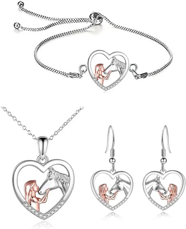 FDCGAS 3 collane per ragazze e cavalli, con ciondolo a forma di cuore, in argento, regalo per ragazze, fidanzata, moglie, madre, figlia, amanti dei cavalli, idea regalo (3)