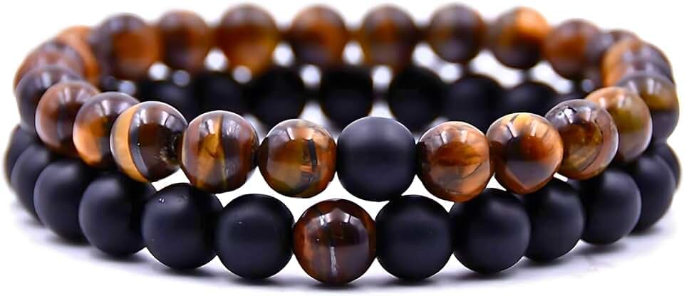 DAc Bracciale Uomo 2 pezzi Con Pietre Naturali Braccialetto Scatola Regalo Fidanzato Donna Chakra con Vere Pietre Naturali Tibetano Yoga Gioielli