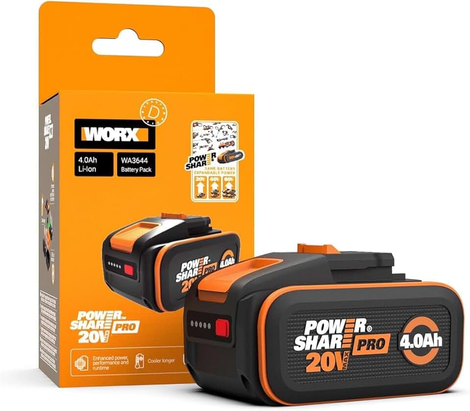 WORX WA3644 Batteria Powershare Pro agli ioni di litio 20 V - 4 Ah (compatibile con tutti gli strumenti Worx da 20 V/40 V/80 V)