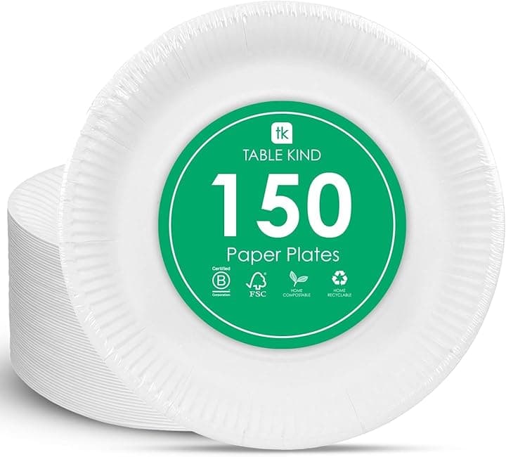 TABLE KIND | x150 | 22 cm | Piatti di carta ecologici per compleanno, stoviglie ecologiche, riciclabili, usa e getta, forniture per feste biodegradabili, compostabili in casa, | Prodotto nell'UE
