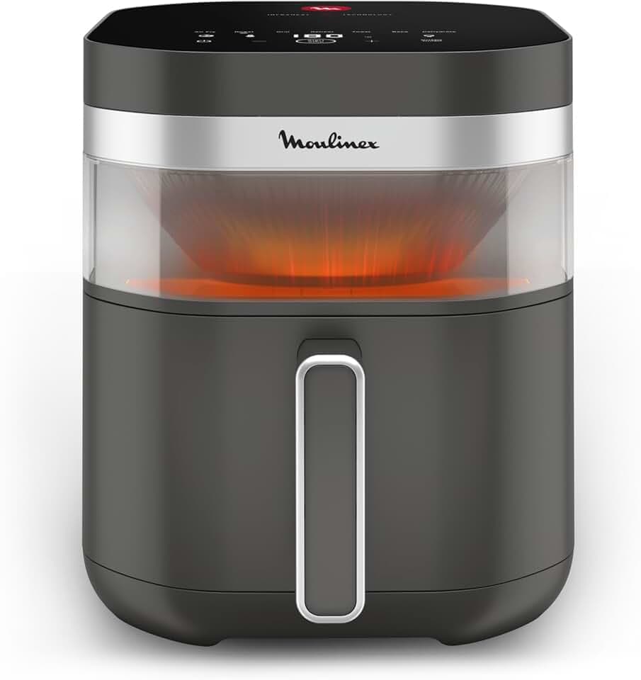 Moulinex Easy Fry Infrared, Friggitrice ad Aria 7L, Doppia Resistenza, Riscaldamento 2 Volte Più Veloce, Cottura Rapida, Lavabile in Lavastoviglie, Finestra di Osservazione, Colore Coal Grey, EZ832H