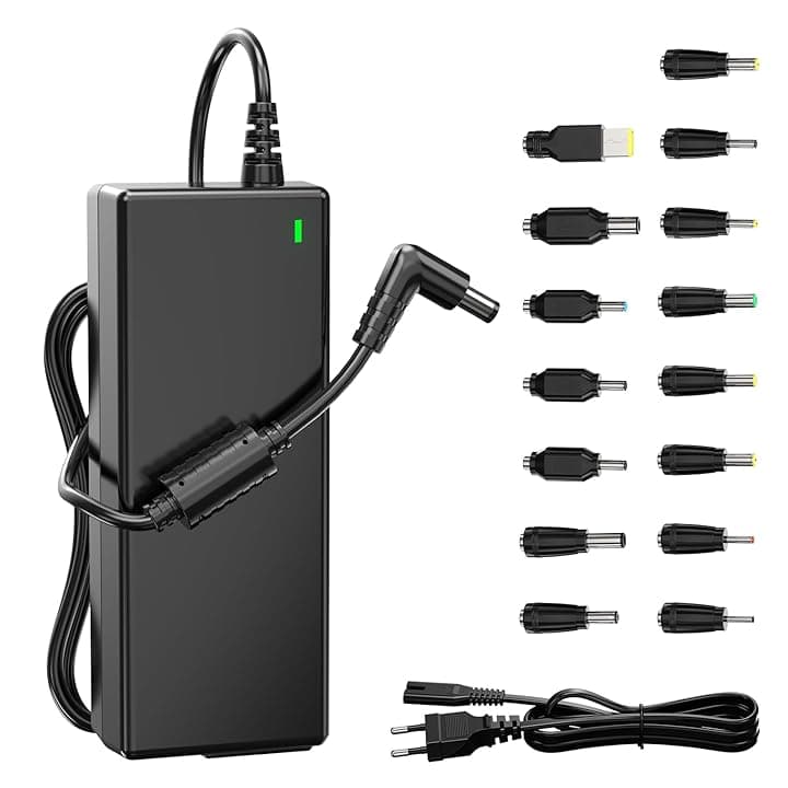 90W Caricatore Universale Notebook per PC Portatile – Compatibile con HP, ASUS, Lenovo, Dell, Acer, Toshiba, Sony, Samsung – 18.5V-20V, 4.74A Max, 15 Connettori (Senza USB-C)