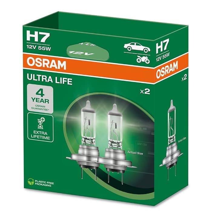 OSRAM ULTRA LIFE, H7, lampade per proiettori alogene, scatola pieghevole sospesa (2 lampade)