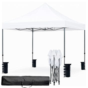 Gazebo Professionale 3x3 M Richiudibile Automatico In Acciaio Con Telo Oxford 1200D PVC Impermeabile e Anti UV Struttura a Fisarmonica con Sacche Zavorra e Borsa Trasporto Sagre Feste Eventi (Bianco)