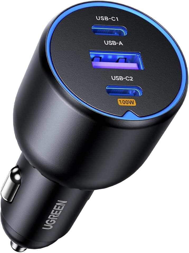 UGREEN 130W Caricatore Auto USB C, Caricabatteria Accendisigari Ricarica Rapida con 3 Porte, Compatibile con iPhone 17 Pro Max Air/16/15, Samsung Galaxy S25/24, Xiaomi, MacBook, iPad Air Mini ClimatePartner certified