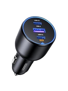 UGREEN 130W Caricatore Auto USB C, Caricabatteria Accendisigari Ricarica Rapida con 3 Porte, Compatibile con iPhone 17 Pro Max Air/16/15, Samsung Galaxy S25/24, Xiaomi, MacBook, iPad Air Mini ClimatePartner certified