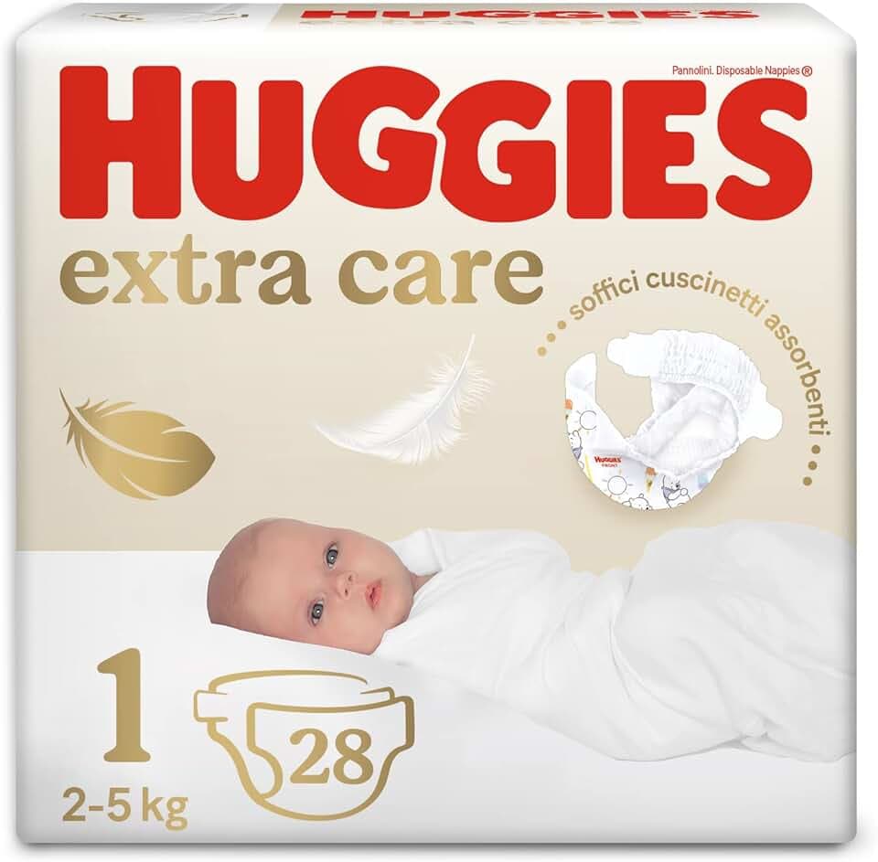 Huggies Extra Care Bebe, Pannolini Taglia 1 (2-5Kg), Ipoallergenico, Design Winnie The Pooh, 28 Pz