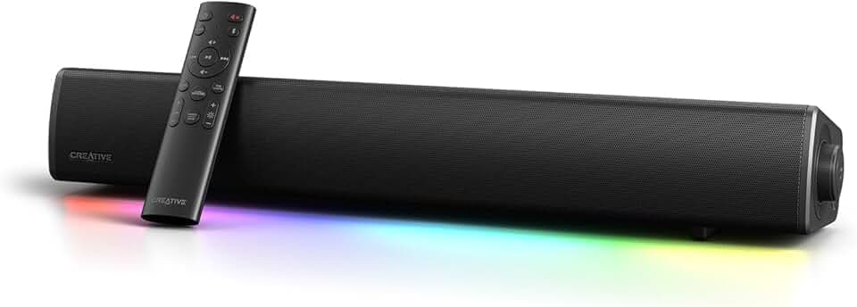 CREATIVE Sound Blaster GS5 RGB Gaming Soundbar con tecnologia SuperWide, Alimentata tramite adattatore, Fino a 60W di potenza di picco, Bluetooth 5.4, Optical-in, Uscita cuffie, Per PC e TV
