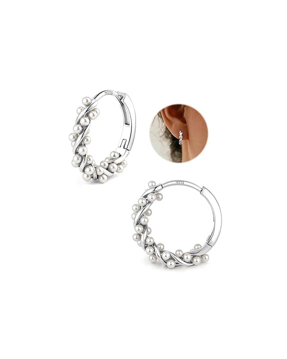 YADOCA Orecchini Argento 925 Orecchini di Perle, Orecchini Cerchio di Perle per Donne Adolescenti Orecchini da Sposa in Argento/Oro/Oro Rosa